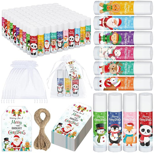 100 Pack Christmas Party Gifts Bulk Lip Balms Favors Bulk Christmas Stocking Stuffers Holiday Party Goodies Gifts Small Thank You Employee Appreciation Gifts for Women Men Coworkers Staff-GlimoraGlow
