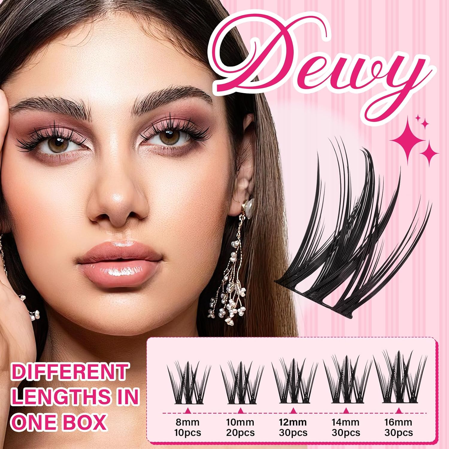 PRO LASHBEAUTY Lash Clusters, Eyelash Clusters 8-18 Mixed Cluster Eyelash Extensions Mixed Lash Extension Reusable Soft & Comfortable (Dewy,8-18mix)-GlimoraGlow