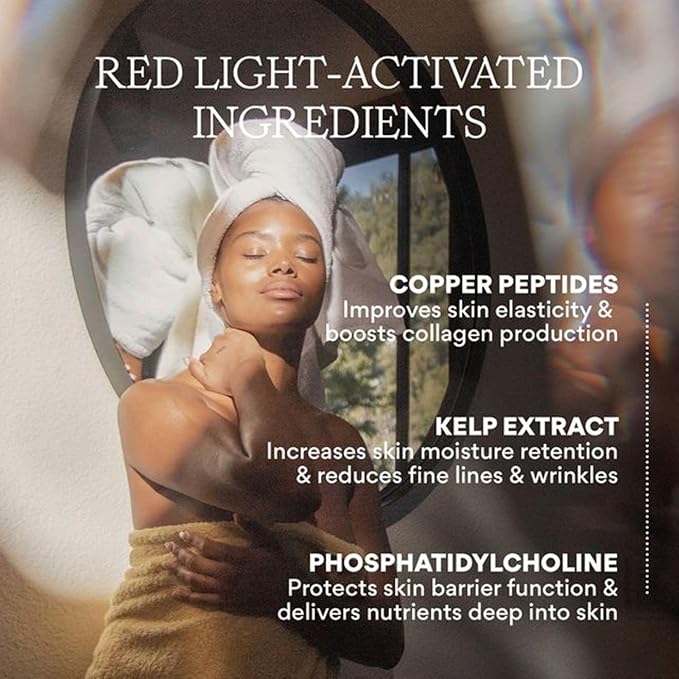 HigherDOSE Light-Activated GLOW SERUM - Anti Aging Face Serum to Plump, Hydrate & Smooth Fine Lines - Made with Vitamin C, Copper Peptides & Hyaluronic Acid - Boosts Benefits of Red Light (1 oz)-GlimoraGlow