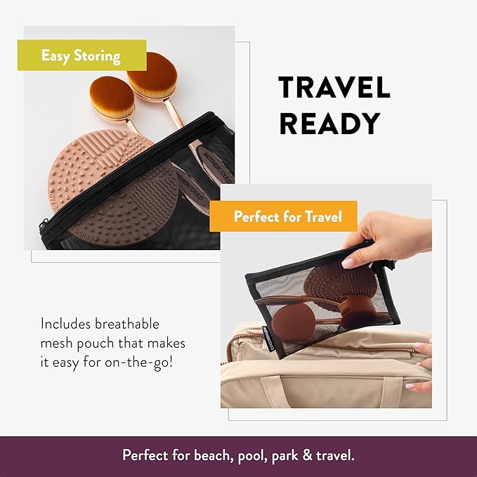 Premium Sunscreen Brush Set – Kids & Baby Sunblock Applicator with Metal Handles, Travel Bag, 2 Brushes, 2 Caps, & Cleaning Mat – Rose Gold – Mess-Free Sun Care (2 Pack) (Rose Gold)-GlimoraGlow