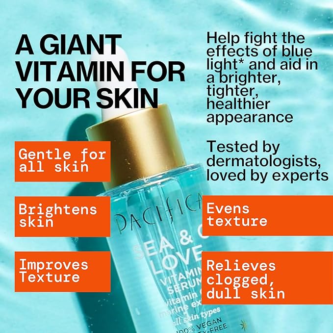 Pacifica Beauty Sea and C Love Vitamin C Serum, Skincare, Hyaluronic Acid, Green Tea, Marine Extracts, Blue Light Protection, Brightening, Lightweight, Face Care, Skin Care Serum, 1 fl oz (1 Count)-GlimoraGlow