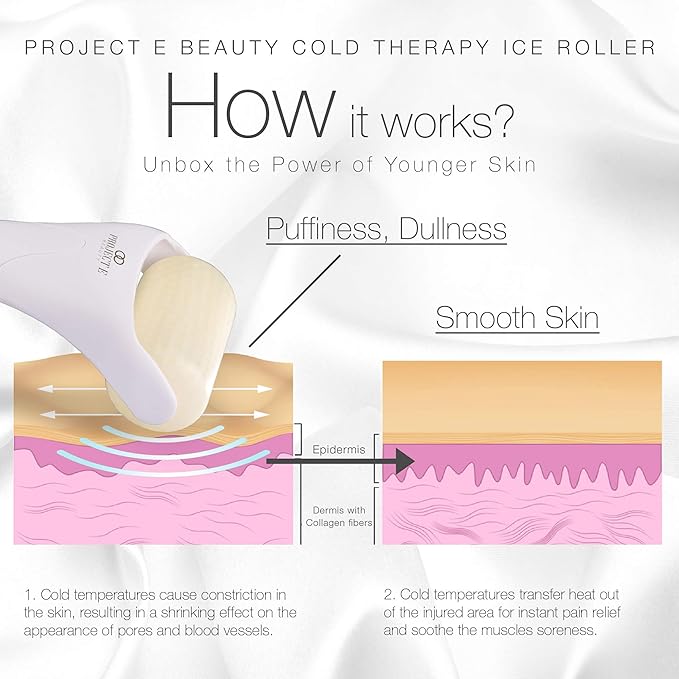 Ice Roller Cold Therapy by Project E Beauty | Reduce Under Eye Puffiness & Dark Circles | Tightens & Firms Skin | Diminish Wrinkles | Pain Relief | Muscle Soreness | Redness (Face & Body Roller)-GlimoraGlow