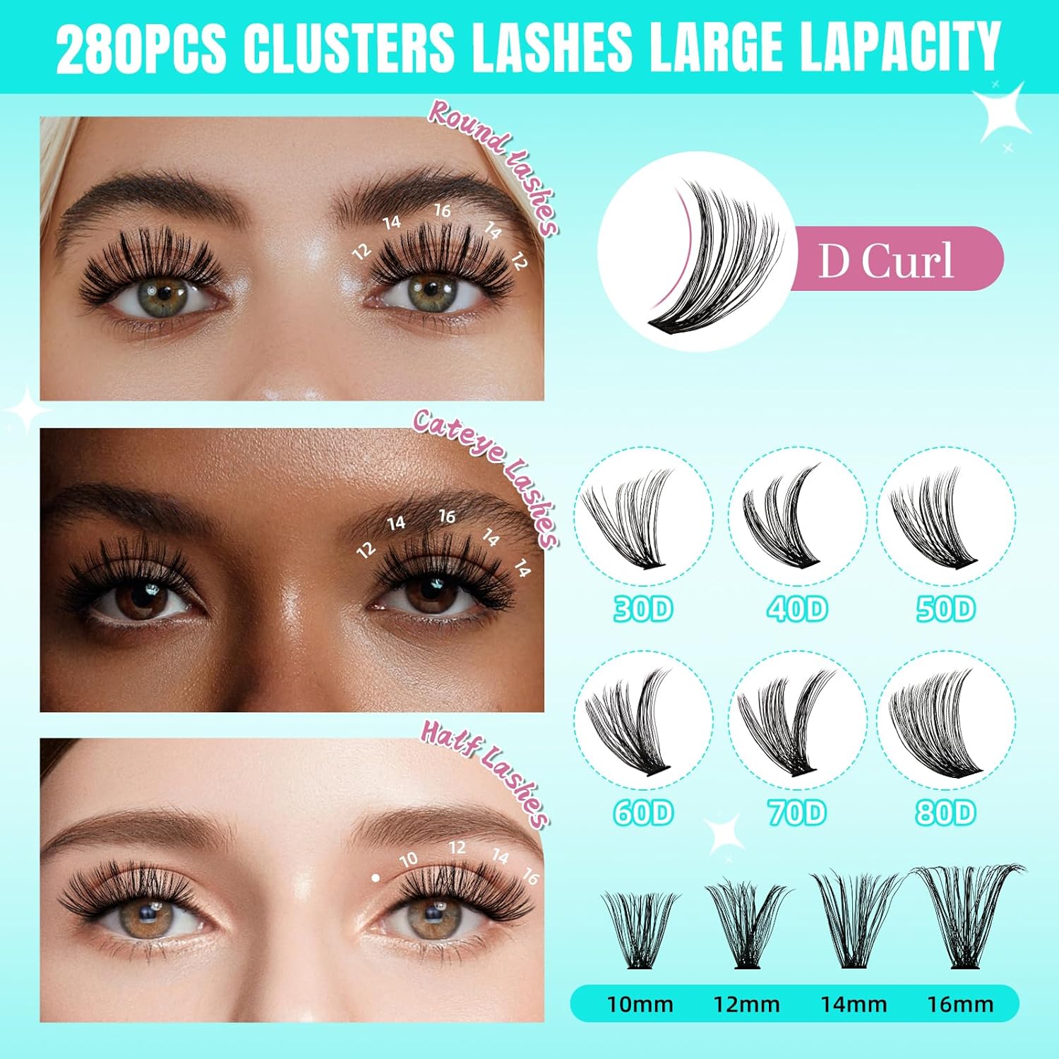 Lash Clusters Wispy 280PCS Eyelash Extension 60D Cluster Lashes Individual Lashes DIY Lash Extension Natural Look Cluster Eyelash Extensions Soft False Eyelashes at Home for Beginners(10mm)-GlimoraGlow