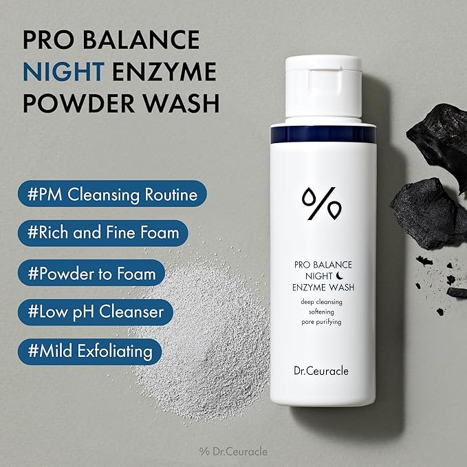 Dr.Ceuracle Pro Balance Enzyme Powder Face Wash - Korean Day and Night Natural Enzyme Powder Face Wash for Deep Pore Cleansing, Sebum Removing, pH Skin Balancing Care (Night Wash)-GlimoraGlow