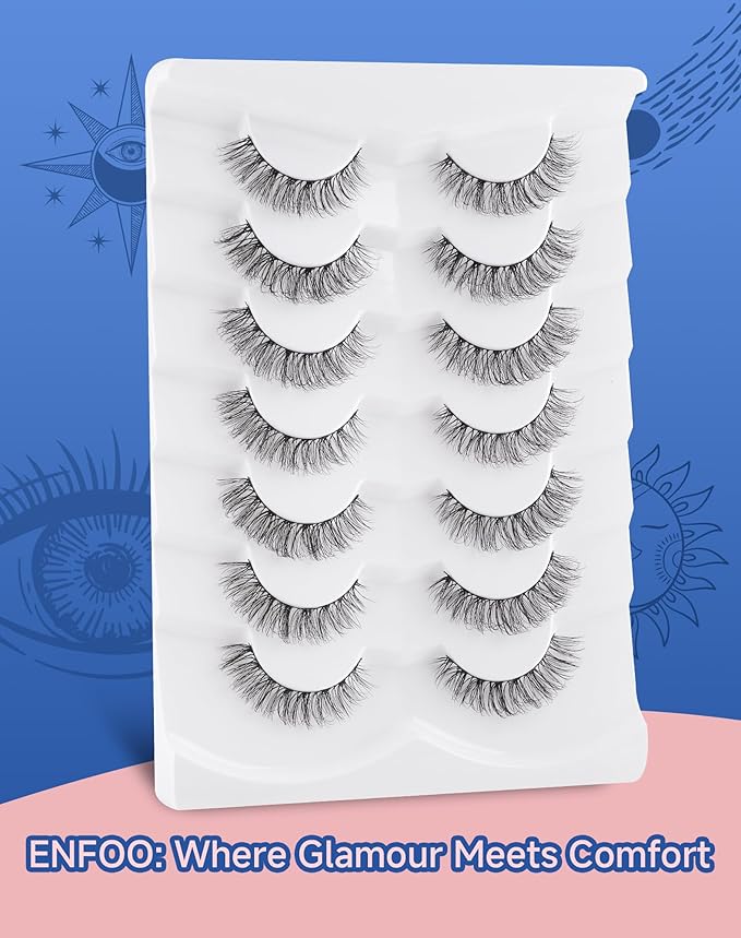 Lashes Wispy Natural Like Russian Eyelashes Everyday Flared Strip Eyelas Doll False Eyelash 7 Pairs F01-GlimoraGlow