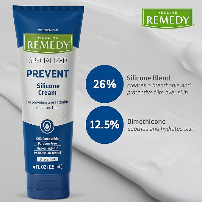 Medline Remedy Specialized Silicone Cream, Unscented (4 fl oz), Gentle Breathable Film for All Ages, Paraben-free and Hypoallergenic Skin Care, Barrier for Dry Cracked Skin-GlimoraGlow