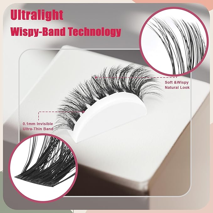 Lash Clusters 600PCS Lashes - Wispy Lash Clusters 10D 20D 30D+40D50D60D Individual Lashes Clusters D Curl Lash Extension 8-16MM Eyelash Clusters DIY Cluster Eyelash Extensions for Beginners Eyelashes-GlimoraGlow