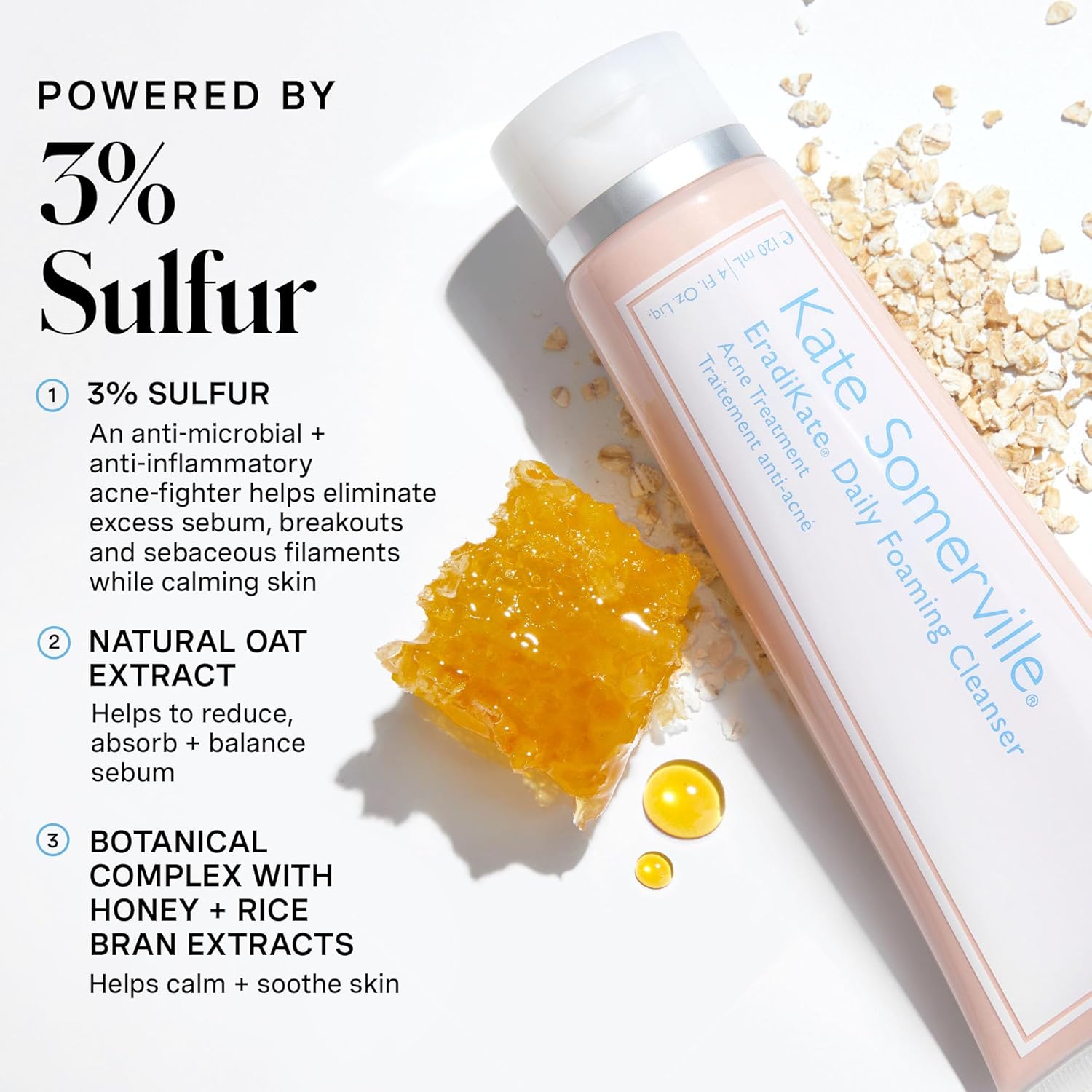 Kate Somerville EradiKate 3% Sulfur Daily Foaming Cleanser Acne Treatment – Clinically Formulated Medicated Face Wash Balances Skin and Cleans Pores, 2-Pack of 4 Fl Oz Each-GlimoraGlow