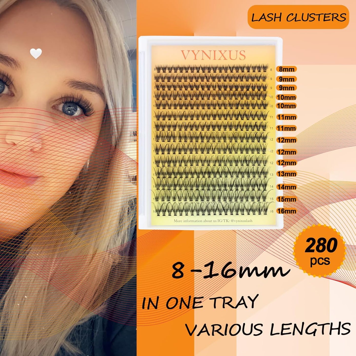 Eyelash Clusters VYNIXUS Lash Clusters Wispy Individual Lashes Cluster Eyelash Extensions D Curl DIY at Home Natural Cluster Lashes (20D-0.07D-Mix8-16)-GlimoraGlow