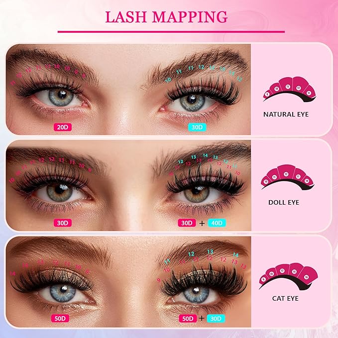 Waltz Lash Clusters Kit - Lash Clusters Lash Extension Kit with Bond and Seal Eyelash Cluster 20D30D40D50D-0.07D Cluster Eyelash Extensions Eyelash Extension Kit DIY at Home-GlimoraGlow