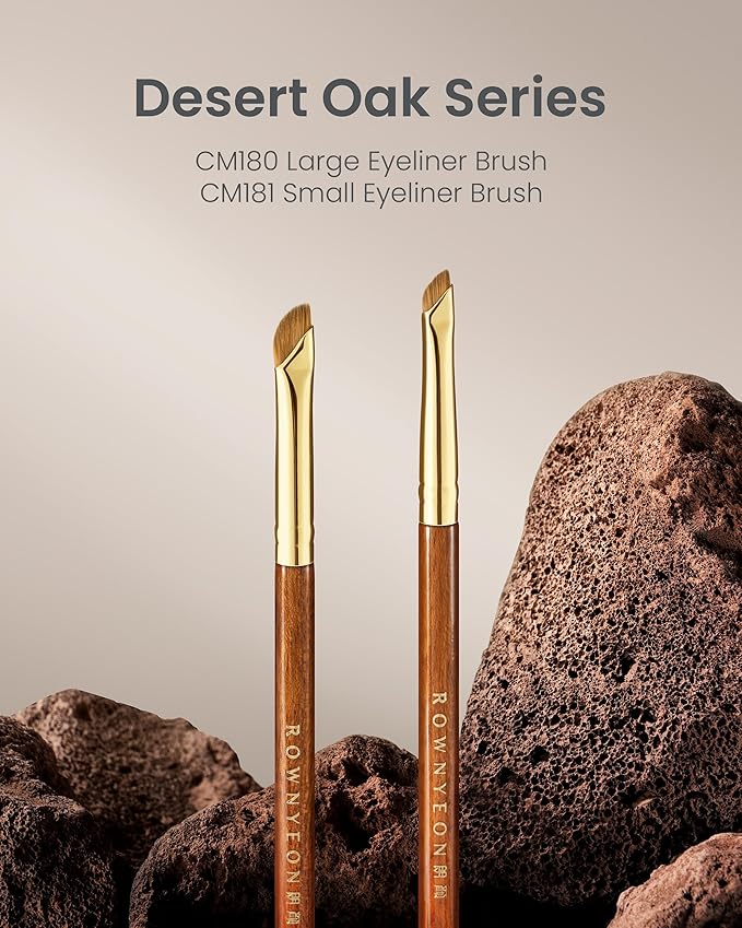 Desert Oak Series Precision Angled Eyeliner Brush - Ultra-Fine Nylon Bristles for Razor-Sharp Gel/Liquid/Powder Lines, Detail Work & Tightlining, Bubinga Handle & Brass Ferrule (CM 181)-GlimoraGlow