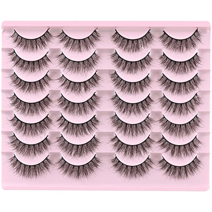 FARRED Natural Lashes Short Eyelashes Wispy False Mink Lash Pack 14 Pair Natural Look Fluffy Doll Eyelash Small Fake Strip Lashes Full Pestañas Sets for MUA and Beginners Daily Makeup (F5 | 8-15mm)-GlimoraGlow