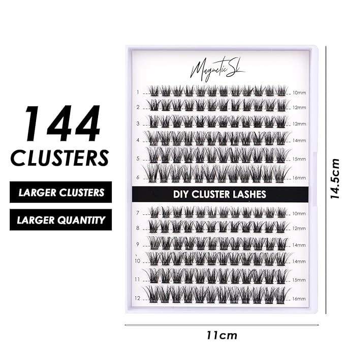 Lash Clusters 144 Pcs Individual Lashes Clusters Eyelash Extensions False Eyelashes DIY Lash Extension Reusable False Eyelashes Natural Look Mix 10-16mm C D Curl-DM06-GlimoraGlow