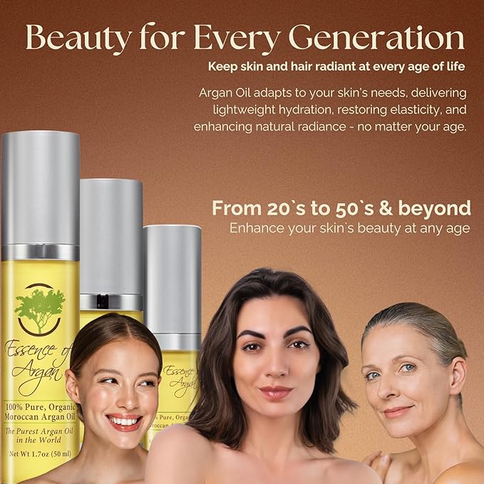 Essence of Argan 100% Pure Moroccan Organic Argan Oil - Natural EcoCert Oil that Nourishes and Conditions Your Skin, Hair and Nails (50ml/1.7oz)-GlimoraGlow