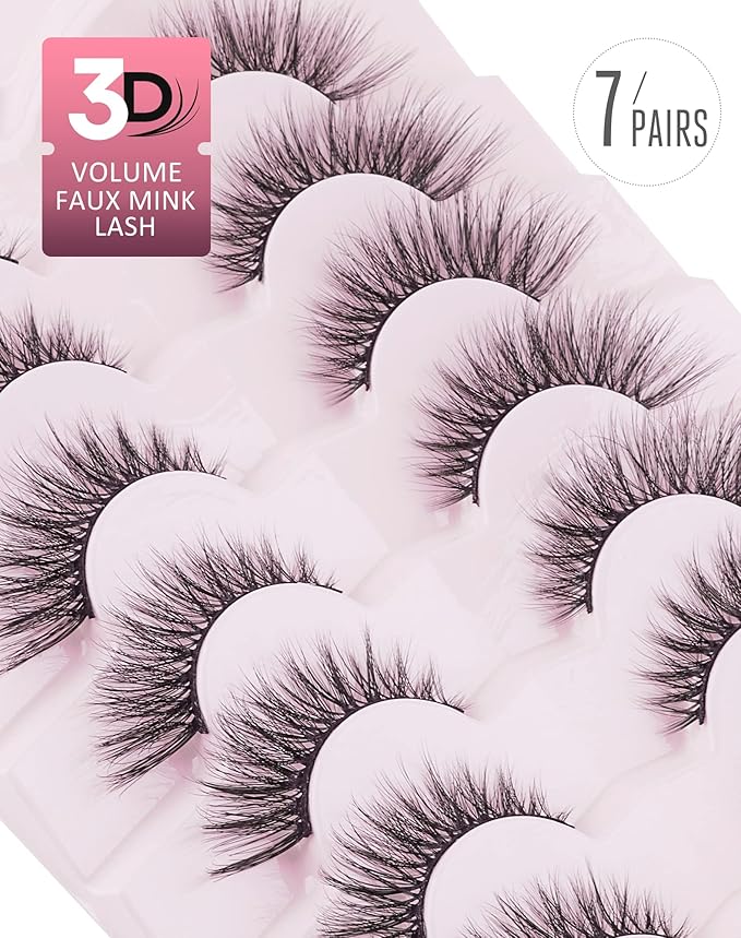 Onlyall Cat Eye Lashes Mink Lashes Fluffy Eyelashes Cat Eye False Lashes Fox Eye Lashes 7 Pairs F02-GlimoraGlow