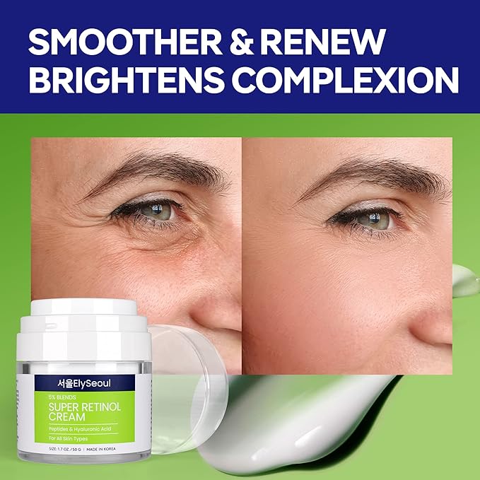 Retinol Cream for Face Korean Skincare: Anti-Aging Collagen Peptides & Hyaluronic Acid Face Cream for Women, 1.7 oz.-GlimoraGlow
