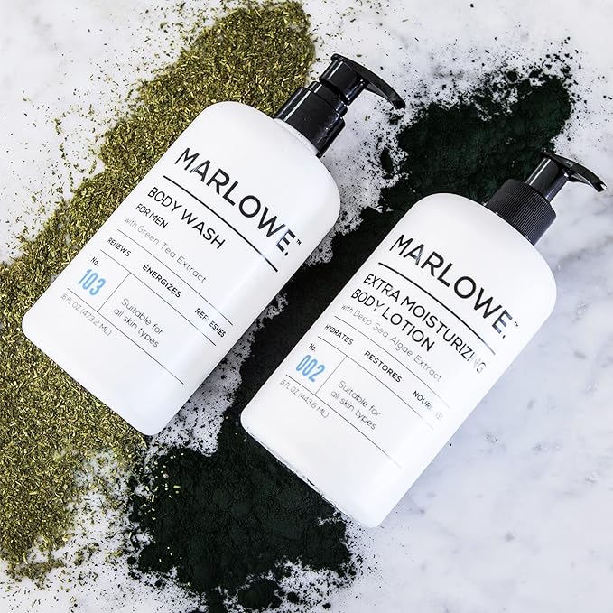 MARLOWE. No. 002 Body Lotion 16 oz Pump, Original, Revitalizing Dry Skin Lotion with Aloe Vera & Amino Acids, Hydrates & Nourishes, Sage & Fir Scent-GlimoraGlow