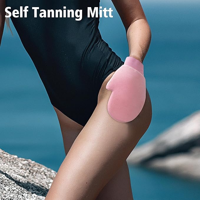 Self Tanner Brushes- Extra Large Body Kabuki Brush & Tanning Mitt, 2 Pcs, Big Body Makeup Brush for Legs, Face, Soft Self Tanning Glove Applicator for Fake Tan, Foundation, Lotion, Makeup (Purple)-GlimoraGlow