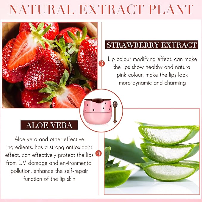 12 Pcs Bee Lip Balm Honey Pot with Brush Propolis Lip Mask Overnight, Moisturizing Hydrating Lip Sleeping Mask Prevention Dry and Cracked(Honey+Strawberry)-GlimoraGlow