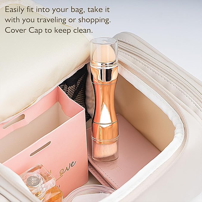 kullder 4 in 1 Makeup Brush Travel Makeup Brushes Blend Sponge, Eyebrow, Eyeshadow & Blush Brushes for Foundation Concealer Double Ended Makeup Brush with Powder Puff Women Ideal Gifts-GlimoraGlow