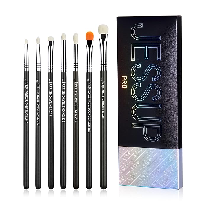 Jessup Eyeshadow Brush Set 7pcs Fluffy Eye Makeup Brushes for Eye Shadow Blending Shader Crease Concealer Black T334-GlimoraGlow
