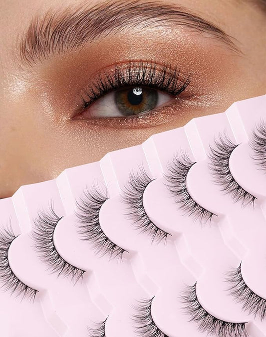 Lashes Natural Cat Eye Lashes Wispy Lashes 13mm False Lashes Wispy Lashes C Curl Strip Eyelashes Thin Cotton Band Soft Fake Eyelashes False Lashes Pack 7 Pairs-GlimoraGlow