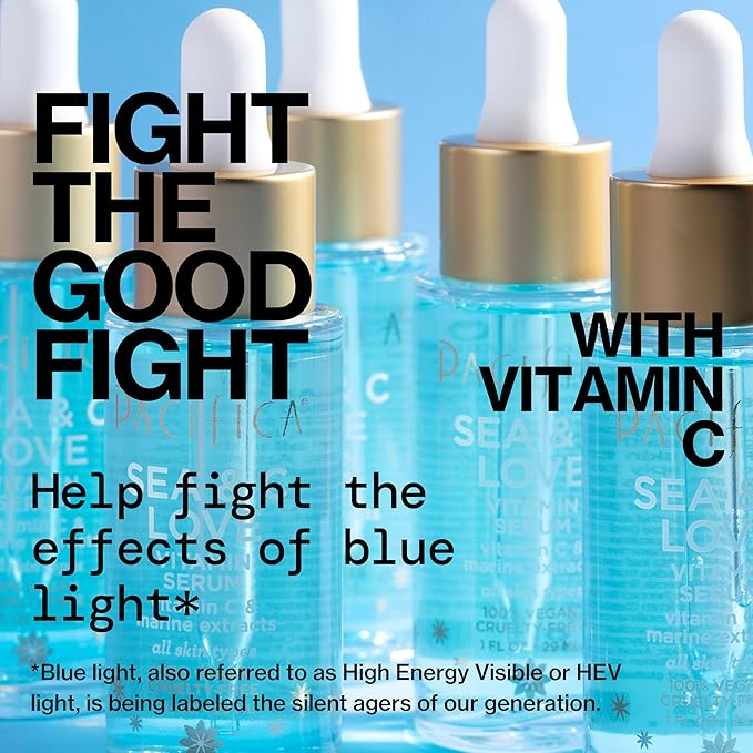 Pacifica Beauty Sea and C Love Vitamin C Serum, Skincare, Hyaluronic Acid, Green Tea, Marine Extracts, Blue Light Protection, Brightening, Lightweight, Face Care, Skin Care Serum, 1 fl oz (1 Count)-GlimoraGlow