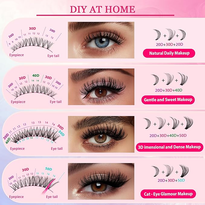 Waltz Lash Clusters Kit - Lash Clusters Lash Extension Kit with Bond and Seal Eyelash Cluster 20D30D40D50D-0.07D Cluster Eyelash Extensions Eyelash Extension Kit DIY at Home-GlimoraGlow