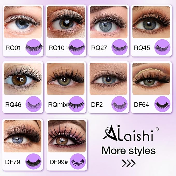 Wispy False Eyelashes Kit With Bond, Seal and Tweezer, 7 Pairs Natural Look Fake Cat Eye Lashes Strips Thin Band Extensions Waterproof Easy Eyelashes for Beginners RQ11-GlimoraGlow