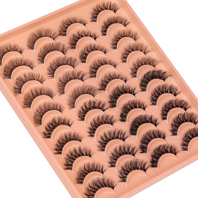 JIMIRE False Eyelashes 4 Styles Mixed Demi Wispies Cat Eye Lashes Mink Lashes Fluffy D Curl Russian Strip Lashes Natural Look Fake Lashes Pestañas 20 Pairs Pack-GlimoraGlow