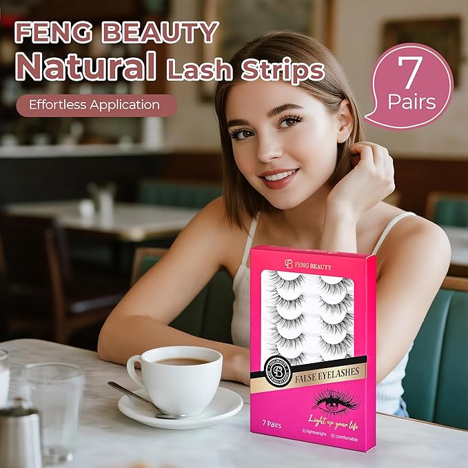 Wispy Lashes - Natural False Eyelashes Strip Lashes with Clear Band for Daily Wear 7 Pairs Cat Eye Lashes 12mm Reusable Fake Lashes That Look Like Extensions-GlimoraGlow