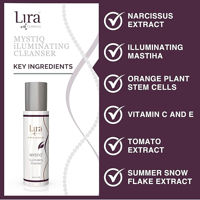 Lira Clinical MYSTIQ iLuminating Cleanser - Moisturizing Face Wash with Vitamin C, Orange Plant Stem Cells, and Plant Extracts - Gentle Facial Cleanser Supports Skin Barrier and Hydration - 6 Oz-GlimoraGlow