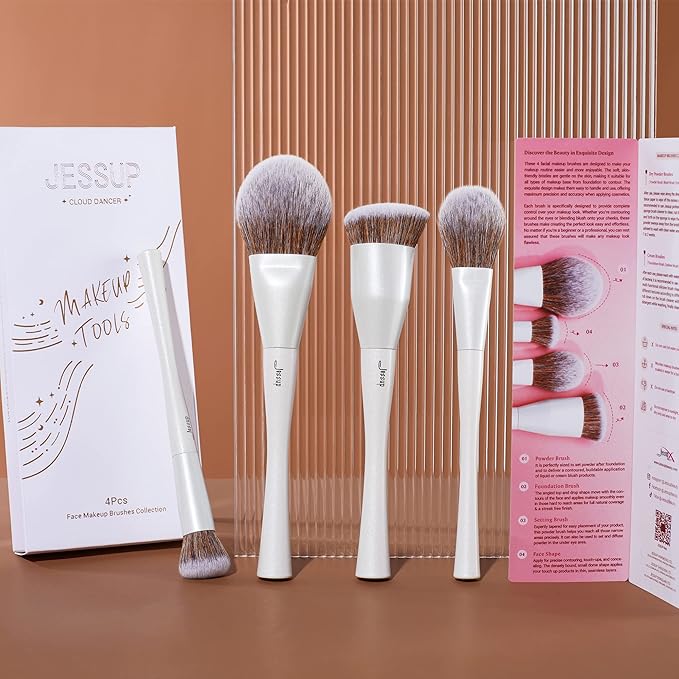 Jessup Make up Brushes 4pcs Face Makeup Brushes Set for Foundation Concealer Blush Contour Powder Highlighter, Pearl White T344-GlimoraGlow