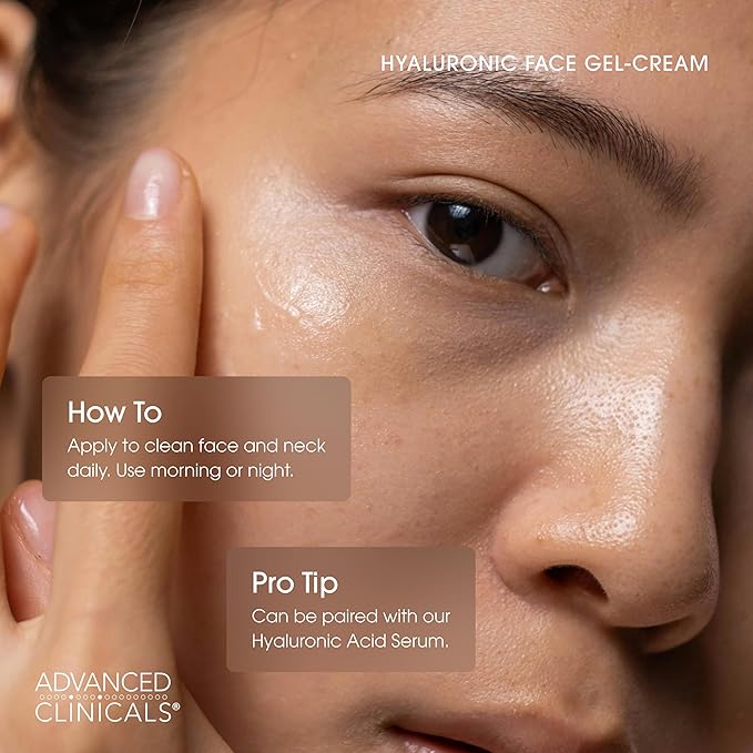 Advanced Clinicals Hyaluronic Acid Moisturizer Gel Face Cream W/Vitamin E + B5 | Hydrating & Vitamin C Face Lotion Hydrates Dry Skin & Improve Look Of Wrinkles & Fine Lines, 2 Fl Oz-GlimoraGlow