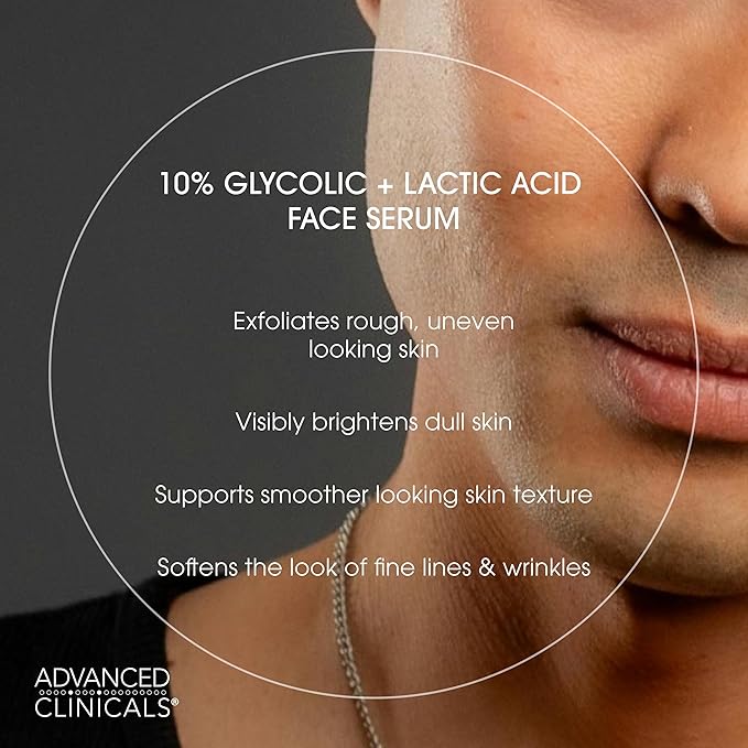 Advanced Clinicals Exfoliating 10% Glycolic Acid Serum For Face + Lactic Acid | Facial Exfoliant AHA + Salicylic Acid Serum To Improve Look Of Large Pores, Uneven Skin Tone, & Dark Spots, 1.75 FL Oz-GlimoraGlow