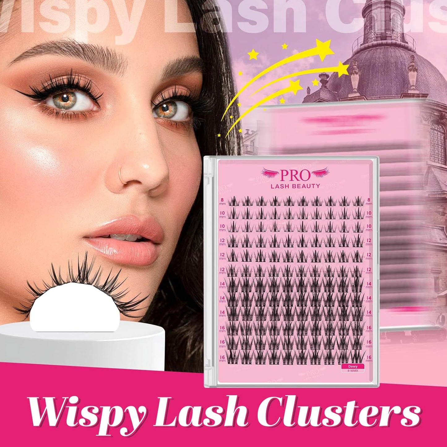 PRO LASHBEAUTY Lash Clusters, Eyelash Clusters 8-18 Mixed Cluster Eyelash Extensions Mixed Lash Extension Reusable Soft & Comfortable (Dewy,8-18mix)-GlimoraGlow