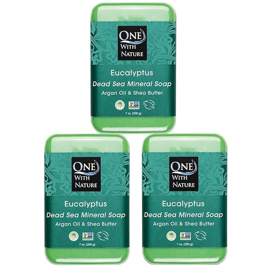 One With Nature Eucalyptus Soap 7oz 3-Pack – Rejuvenating and Exfoliating Soap Bar with Dead Sea Salt for Face & Body, for Men & Women-GlimoraGlow