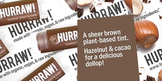 Hurraw! Hazelnut Tinted Lip Balm, 2 Pack: (Sheer Brown Tint) Organic, Certified Vegan, Cruelty and Gluten Free. Non-GMO, 100% Natural Ingredients. Bee, Shea, Soy and Palm Free. Made in USA-GlimoraGlow