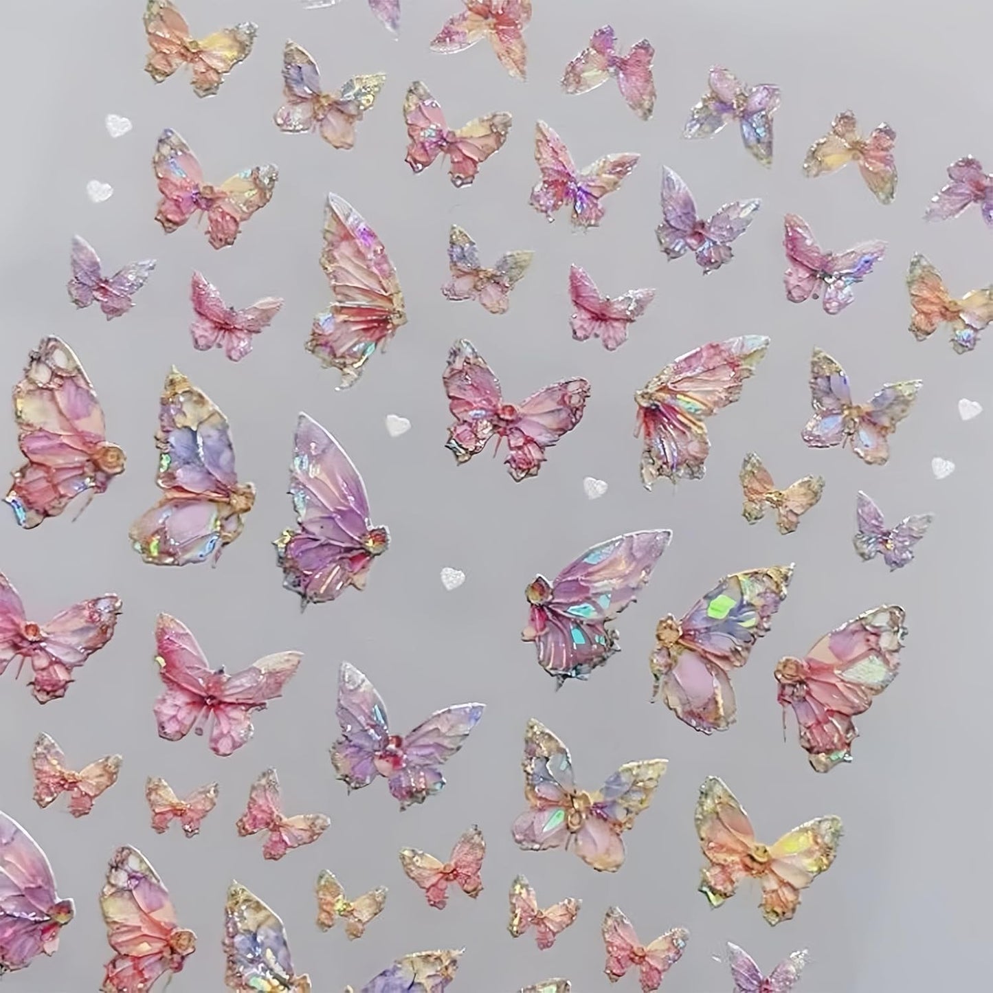 2 Sheets Butterfly Nail Art Stickers 5D Embossed Self-Adhesive Pink Aurora Sparkling Butterfly Nail Decals Designs for Women Girls DIY Nail Decoration-GlimoraGlow
