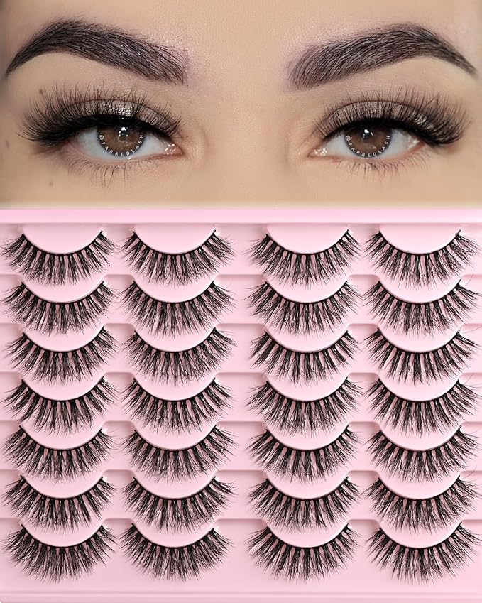 FARRED Natural Eyelashes Wispy Lashes Short False Eyelash Small Cat Eye Fake Lashes Full Pestañas Sets for MUA and Beginners Daily Makeup (F2 | 7-14mm)-GlimoraGlow