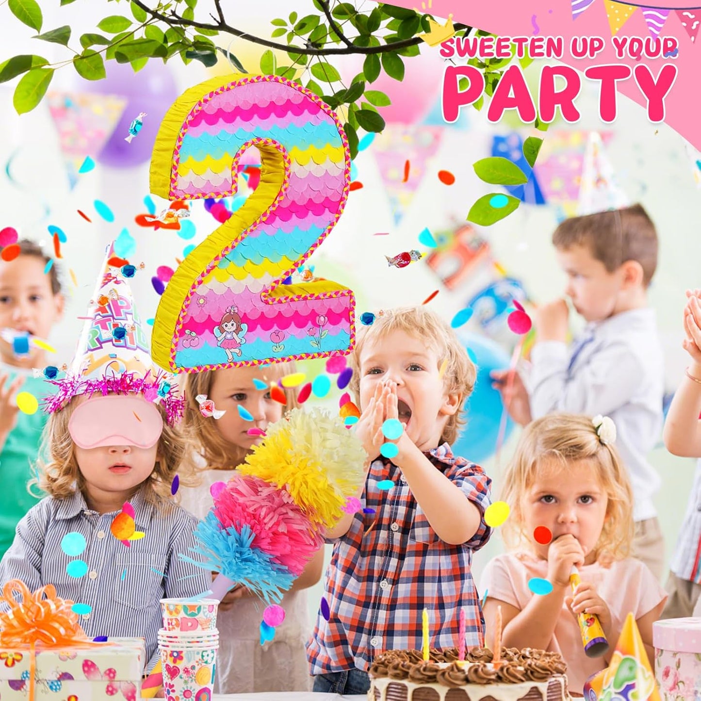 Number 2 Pinata for Birthday Party Decorations, Unicorn Mermaid Theme Pink Piñata Games Toy (2th)