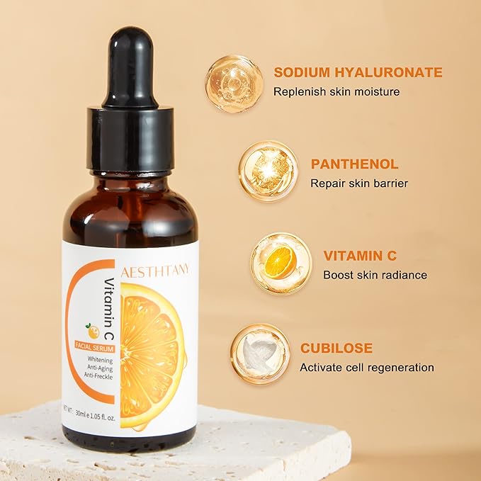 Hydrating Hyaluronic Acid Serum for Face with Vitamin C, Vitamin E | 30ml / 1.06 fl.oz | Daily Moisturizing Face Serum-GlimoraGlow