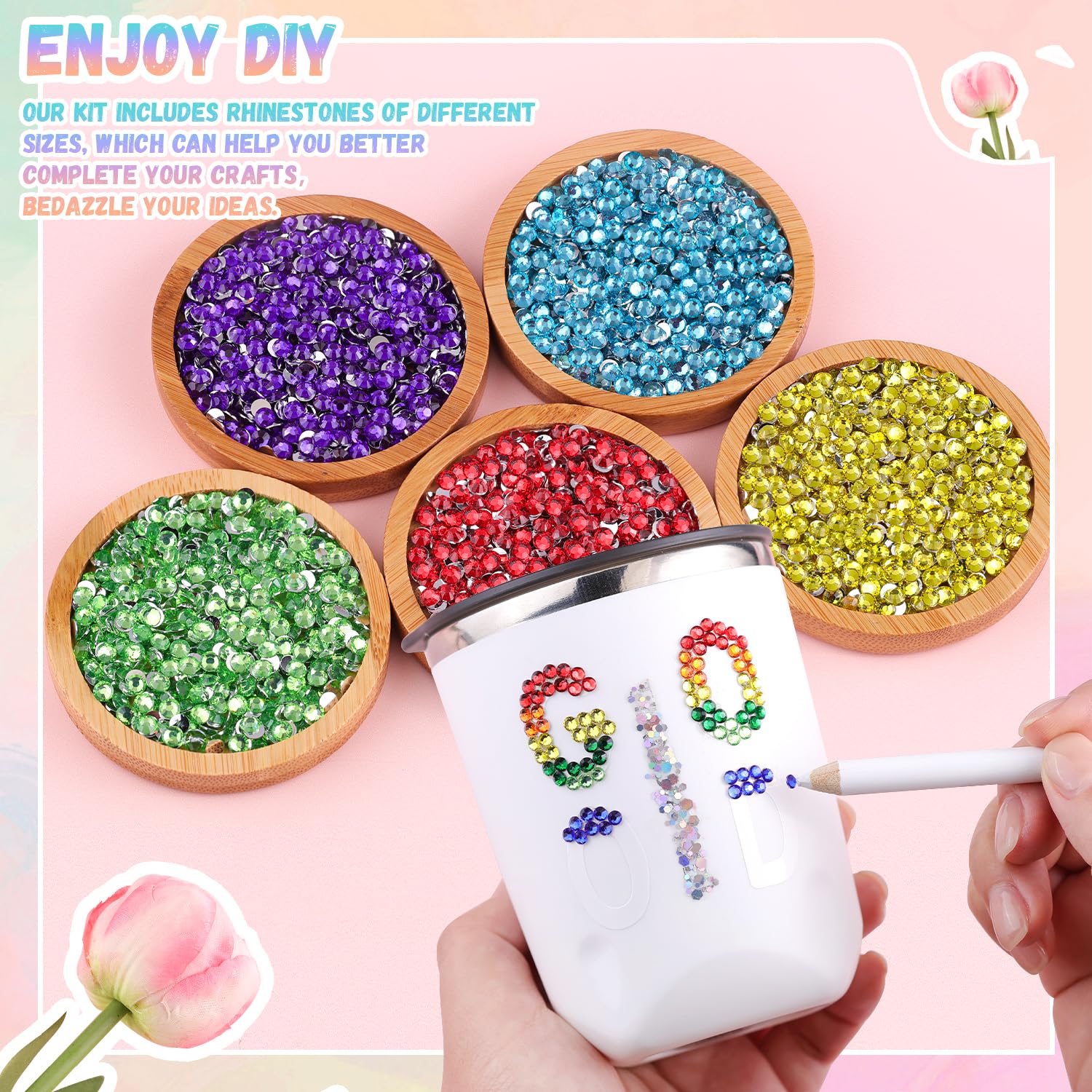 12600Pcs Resin Rhinestones for Bedazzling with 3Pcs B7000 Jewelry Glue, Multicolor 4mm Flatback Gems Rhinestones for Crafting, Clothing Tumblers Mugs Shoes Fabric Decor Nail Art-GlimoraGlow