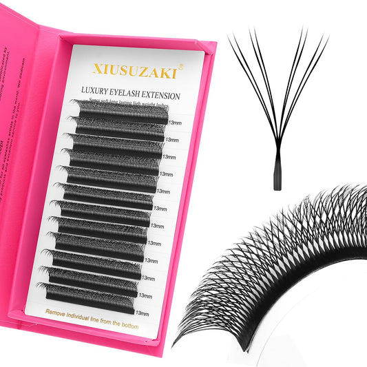 Lash Extensions Double Tips 4D Eyelash Extensions W Shape 0.07mm Thickness C Curl 10mm Premade Fans Easy Fan Volume Lashes Matte Black Crisscross(W-4D-Double Tips-0.07-C,10mm)-GlimoraGlow