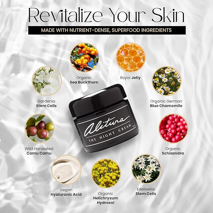 Alitura Hyaluronic Acid Anti-Aging Night Cream – Hydrating Face Moisturizer with 10% Hyaluronic Acid & Superfoods – Wrinkle Cream for Women & Men – Anti-Wrinkle Night Cream for Radiant, Youthful Skin-GlimoraGlow