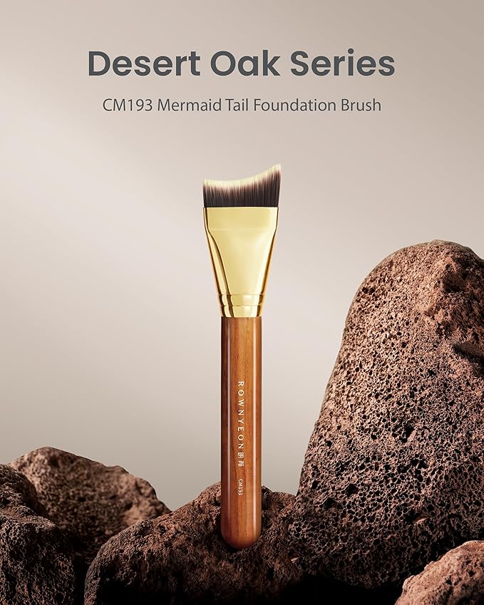 Desert Oak Series Mermaid Tail Foundation Brush - Airbrush - Filter Finish for Liquid & Cream Foundation, Bubinga Wood Handle (CM 193)-GlimoraGlow