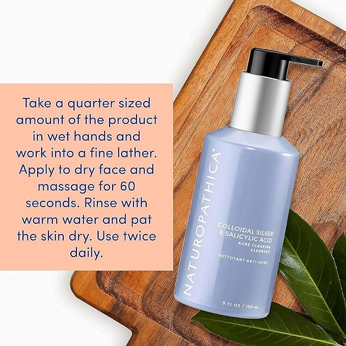Naturopathica Colloidal Silver and Salicylic Acid Acne Clearing Cleanser, Reduce Blemishes and Acne Scars, Clarifying Face Wash for Men and Women, 5 fl oz-GlimoraGlow