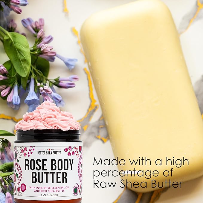 Rose Body Butter for Dry Skin with Whipped Shea Butter and Pure Essential Oil | Ultra Hydrating Rose Lotion for Women | All Natural Moisturizer with No Synthetic Fragrances-GlimoraGlow