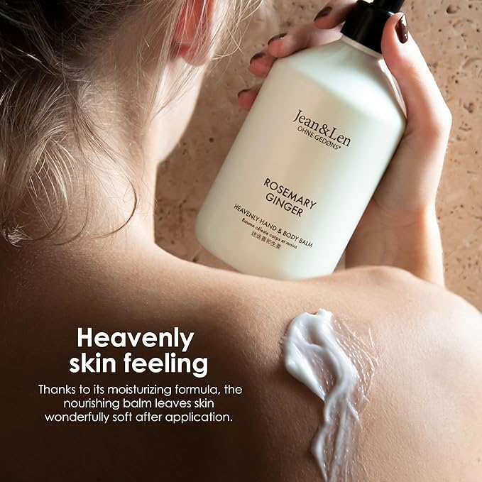 Jean & Len Heavenly Hand & Body Balm Rosemary & Ginger, for a fragrant care experience, with organic argan oil and shea butter, minimalistic bottle, without parabens & silicones, 16.91 Fl. Oz.-GlimoraGlow