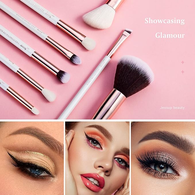 Jessup Brand 25pcs Professional Makeup Brush set Beauty Cosmetic Foundation Power Blushes eyelashes Lipstick Natural-Synthetic Hair Brushes set (Pearl White/Rose Gold)-GlimoraGlow